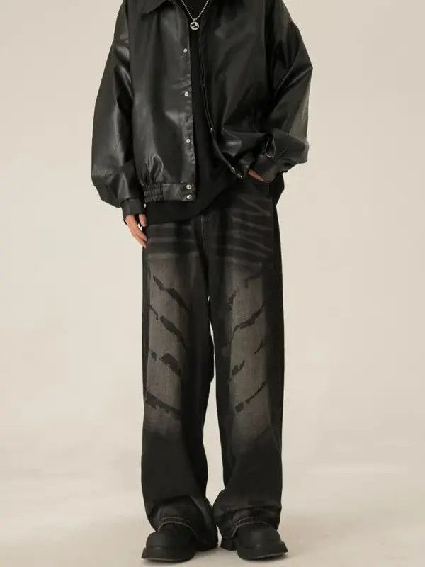 VIBE Retro Street Wash Black Cracked Micro Flared Jeans Size US 34 / EU 50 - 4 Thumbnail