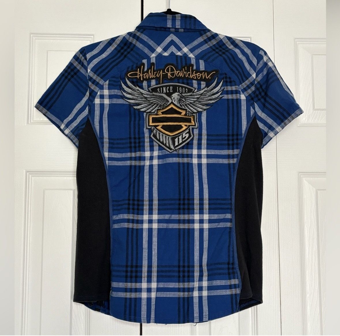 Harley Davidson Harley-Davidson Metal Snap Shirt Womens Size M Blue Plaid L Size M / US 6-8 / IT 42-44 - 4 Thumbnail