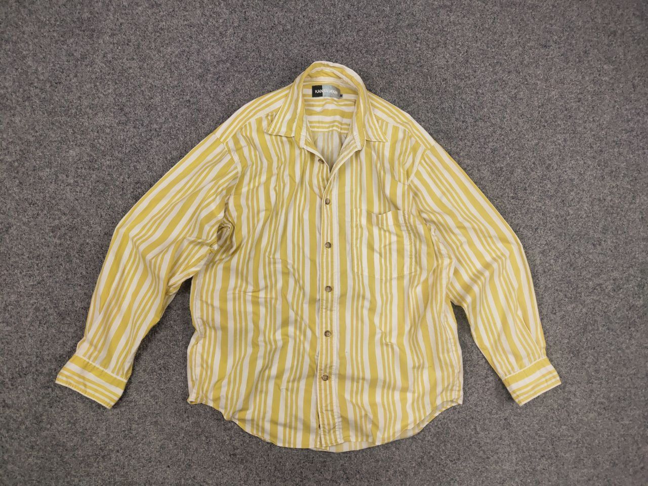 Kansai Yamamoto Vintage 90's Kansai Yamamoto Man Striped Yellow Casual shirt Size US M / EU 48-50 / 2 - 8 Thumbnail