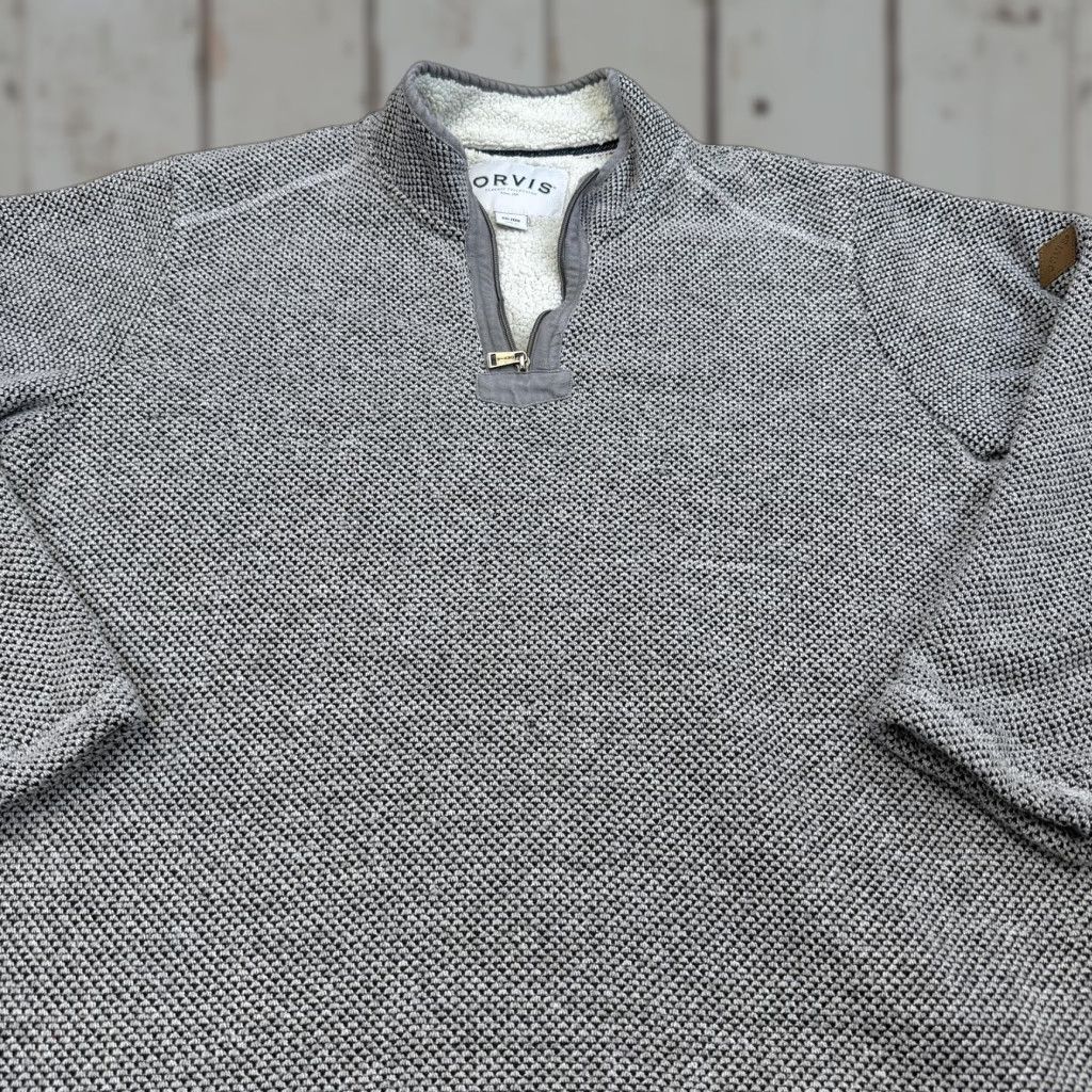 Orvis Orvis Mens Sweater 2XL Gray Mock Neck 1/4 Zip Heavyweight Knit Geometric Quarter Zip Lined Pullover Size US XXL / EU 58 / 5 - 1 Thumbnail