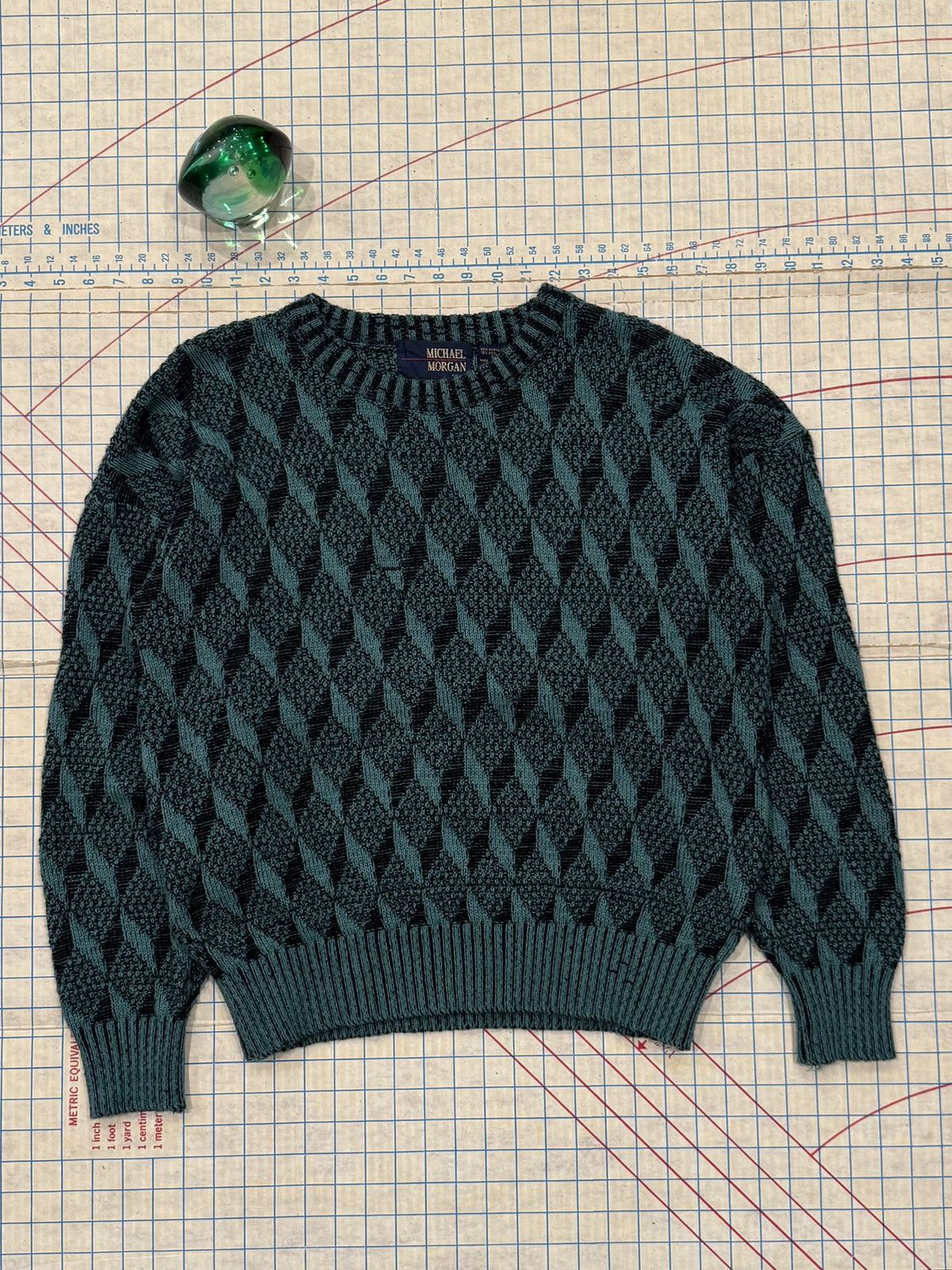 Vintage Vintage Michael Morgan Patterned Knit Sweater Blue Fits Med Size US M / EU 48-50 / 2 - 1 Thumbnail