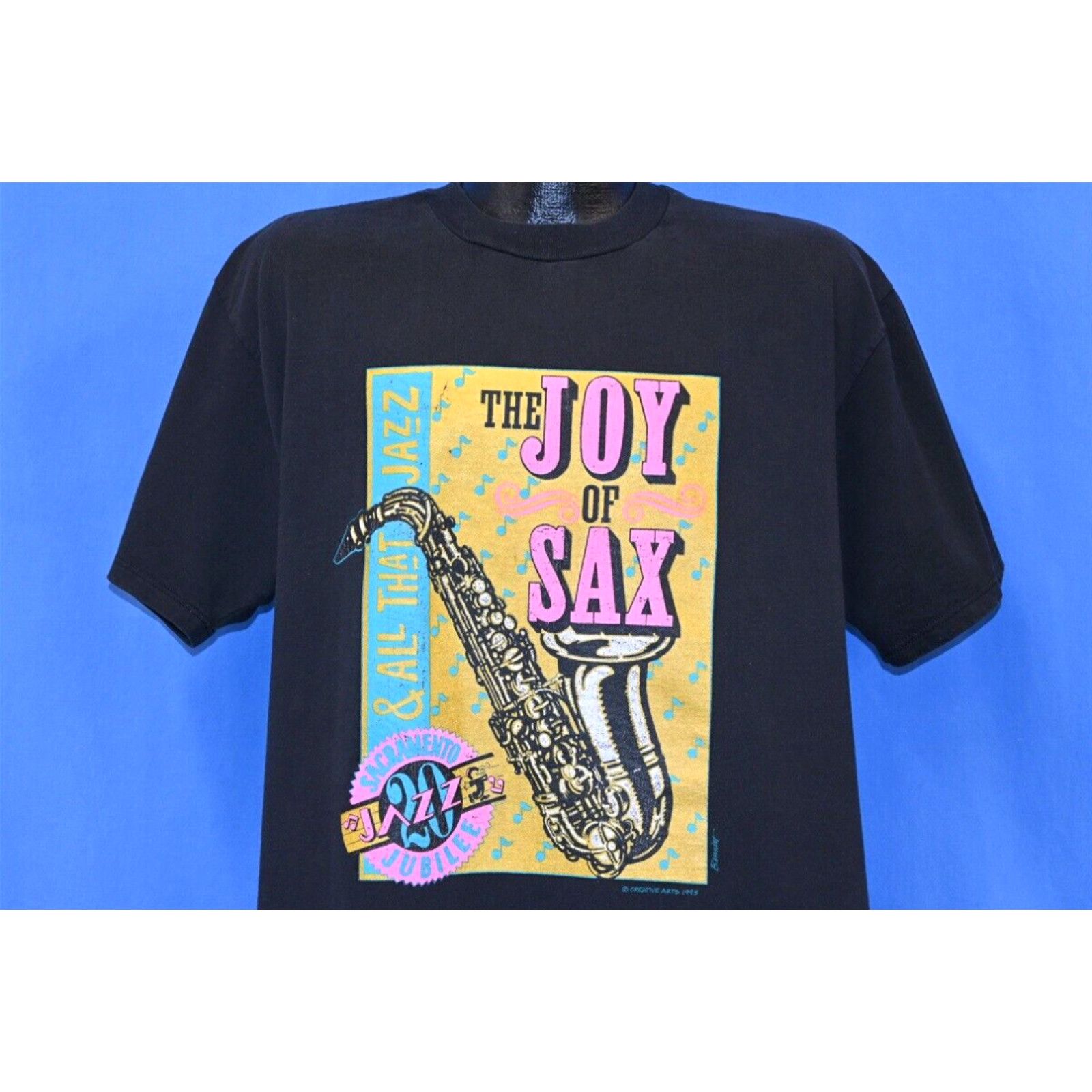 image of Jerzees VTG 90's Sacramento Jazz Jubilee Joy Saxophone 20Th Anniversary 1993 T-Shirt XL in White