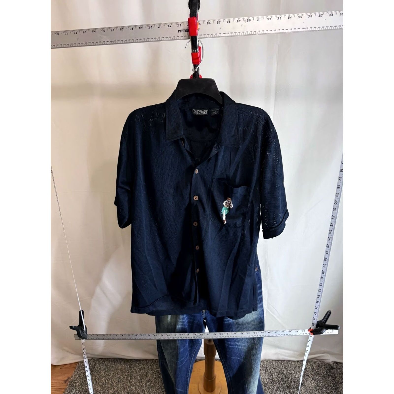 Carbon SHORT SLEEVE BUTTON UP SHIRT Large L Slim Carbon Back Panel Island Poly Mens Size US L / EU 52-54 / 3 - 3 Thumbnail