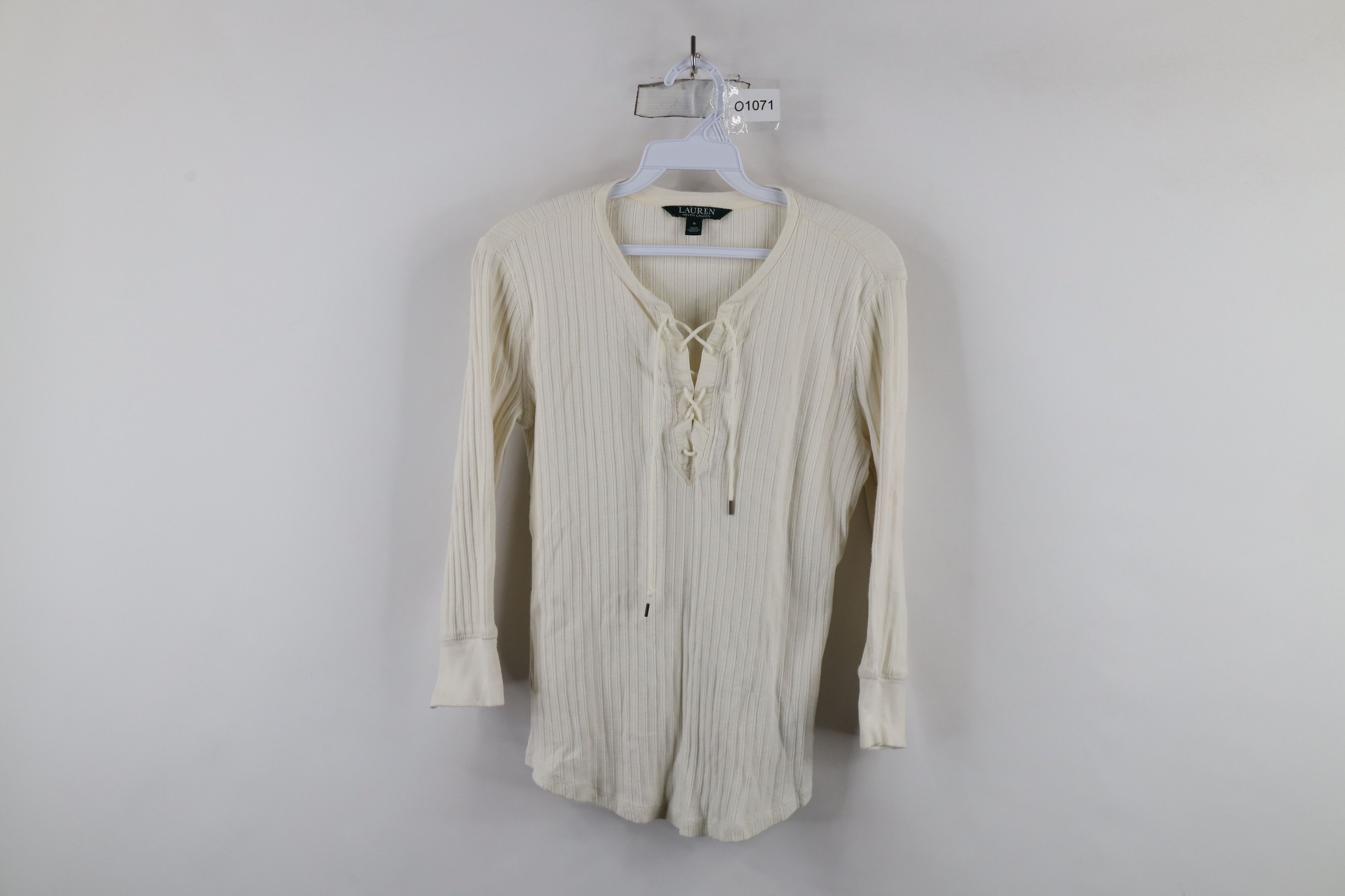 Ralph Lauren × Vintage Vintage 90s Y2K Ralph Lauren Ribbed Knit Fairy T-Shirt Cream Size S / US 4 / IT 40 - 1 Thumbnail