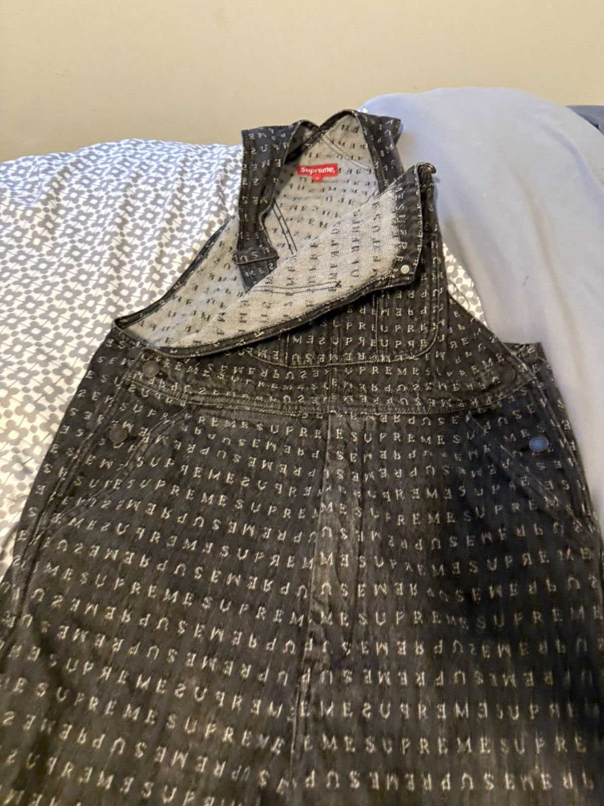 supreme jacquard logos denim overalls