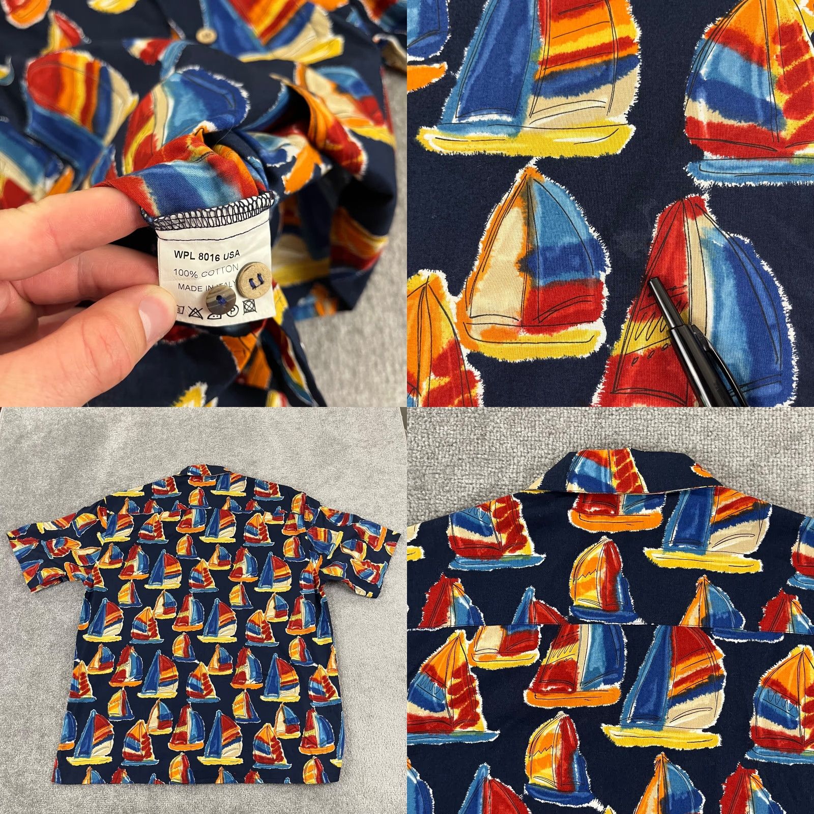 Nautica BULLock & Jones Shirt Mens XL Geometric Sailboat Nautical Hawaiian Button Up S/S Size US XL / EU 56 / 4 - 8 Thumbnail