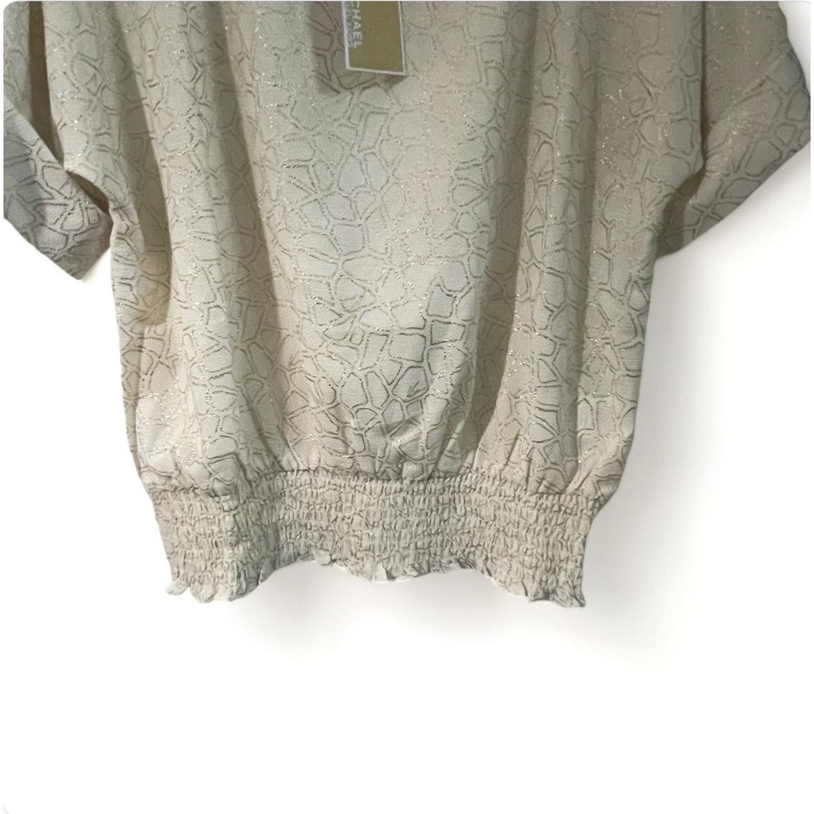 Michael Kors Womens Metallic Print Top With Ruched Hem & Button Detail Size S / US 4 / IT 40 - 4 Thumbnail