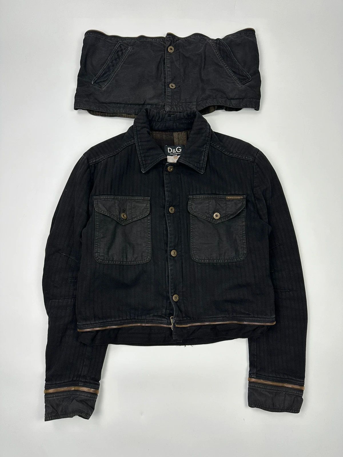 Dolce Gabbana SS03 Black Cargo Détachable Denim Jacket Coat