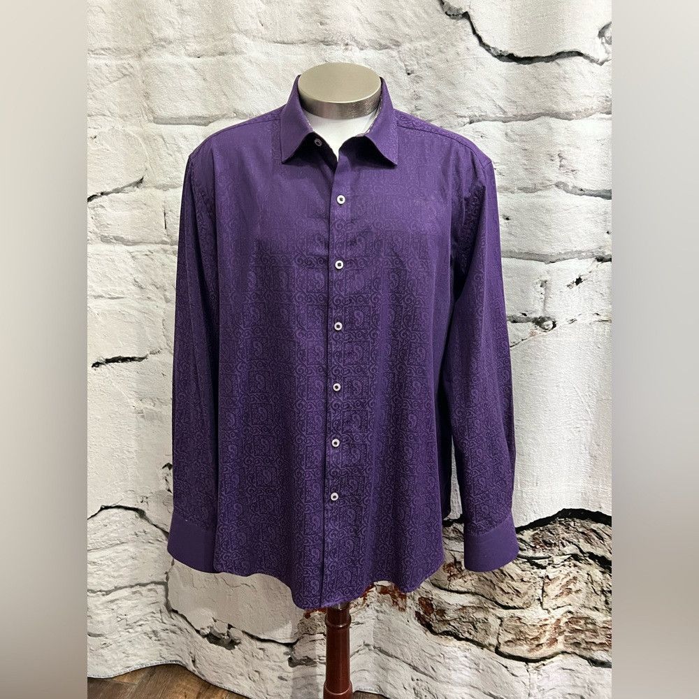 Robert Graham Purple Paisley Scroll Long Sleeve Dress Shirt