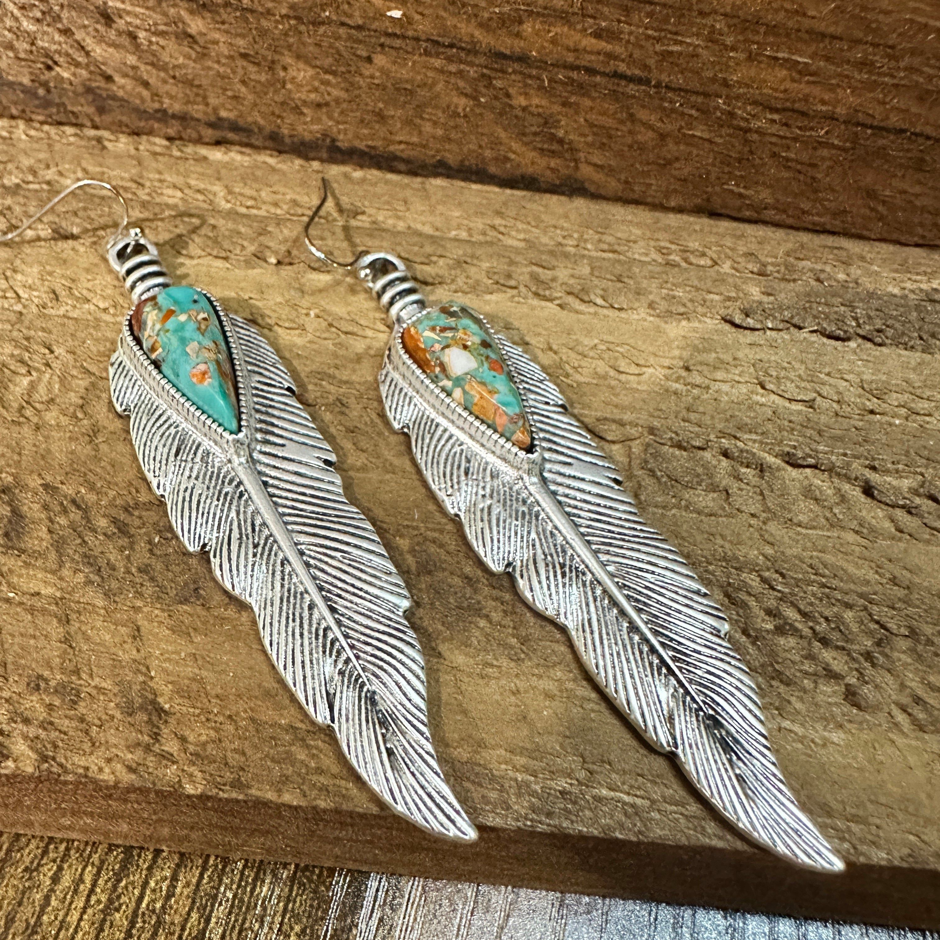 Other Feather Gemstone Earrings, Native American Statement Feather Size ONE SIZE - 5 Thumbnail