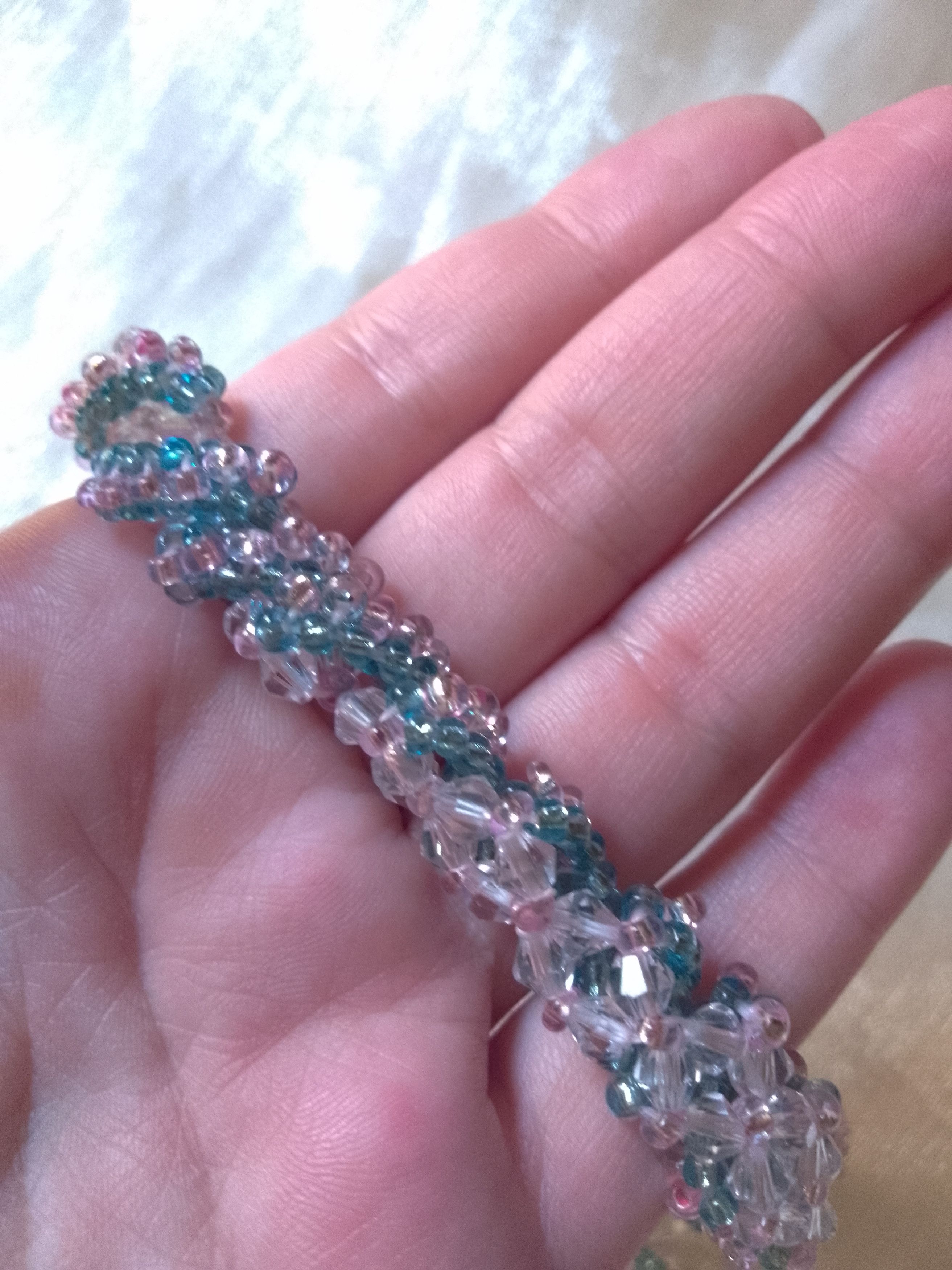 Handmade Necklace Crystal Elegant Stripes of Pink Turquoise Glass Size ONE SIZE - 5 Thumbnail