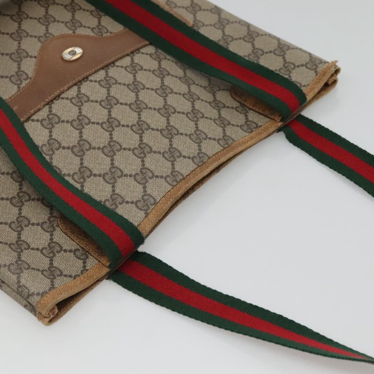 Gucci GUCCI GG Supreme Web Sherry Line Tote Bag Pvc Beige Red 40 Size ONE SIZE - 6 Thumbnail