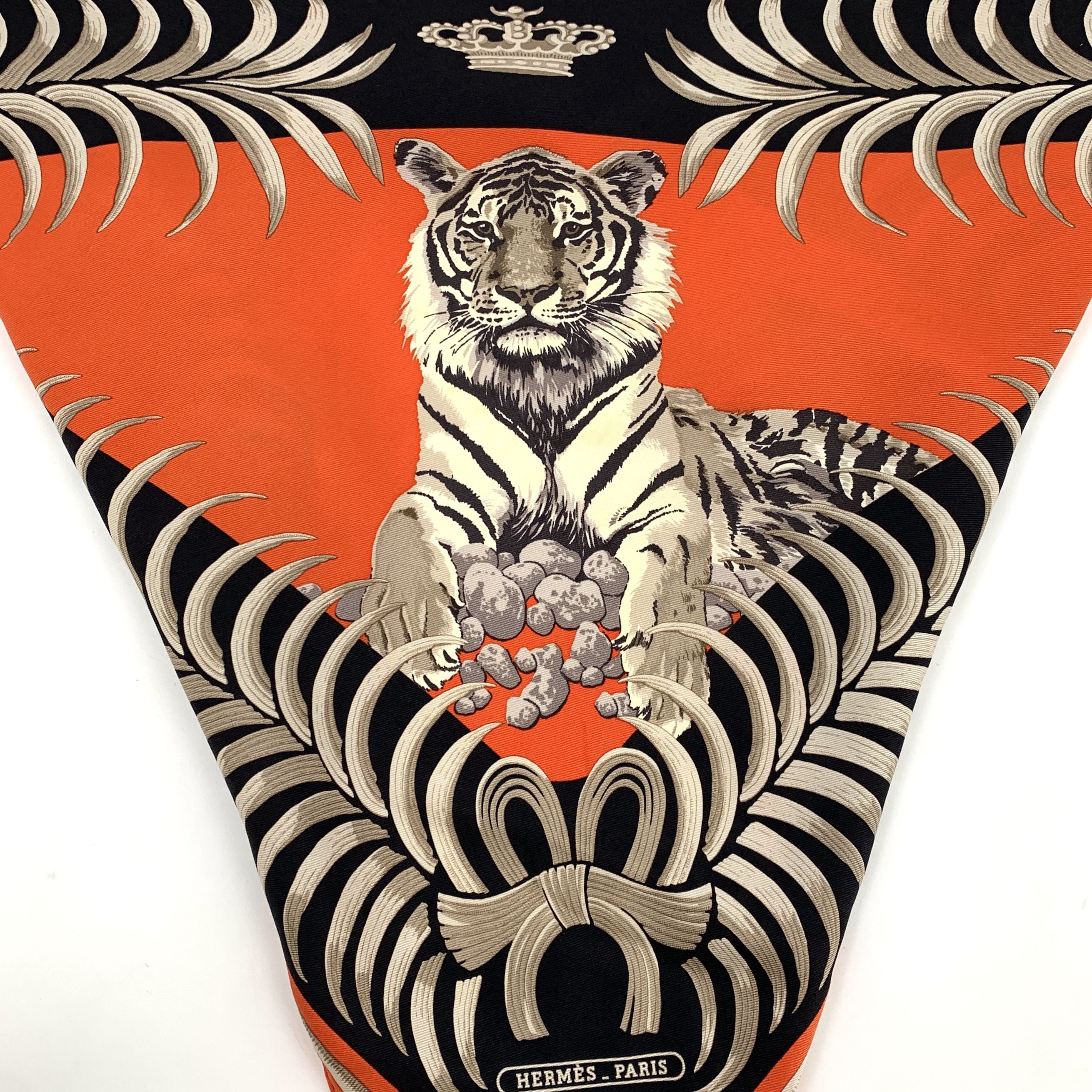 Hermes Hermès Colorblock Tiger & Palm Print Silk Scarf (111×43 cm) Size ONE SIZE - 5 Thumbnail