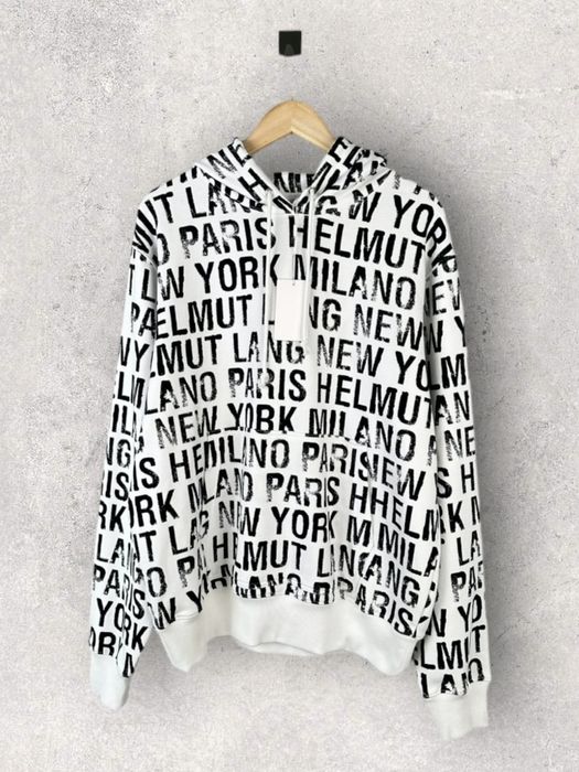 Helmut Lang New HELMUT LANG All Over Logo Print Hoodie White/Black