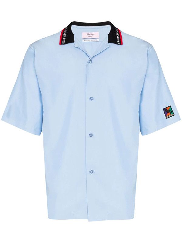 Martine Rose Tech Bowling Shirt W/ Logo Rib Collar In Blue Size US M / EU 48-50 / 2 - 2 Thumbnail