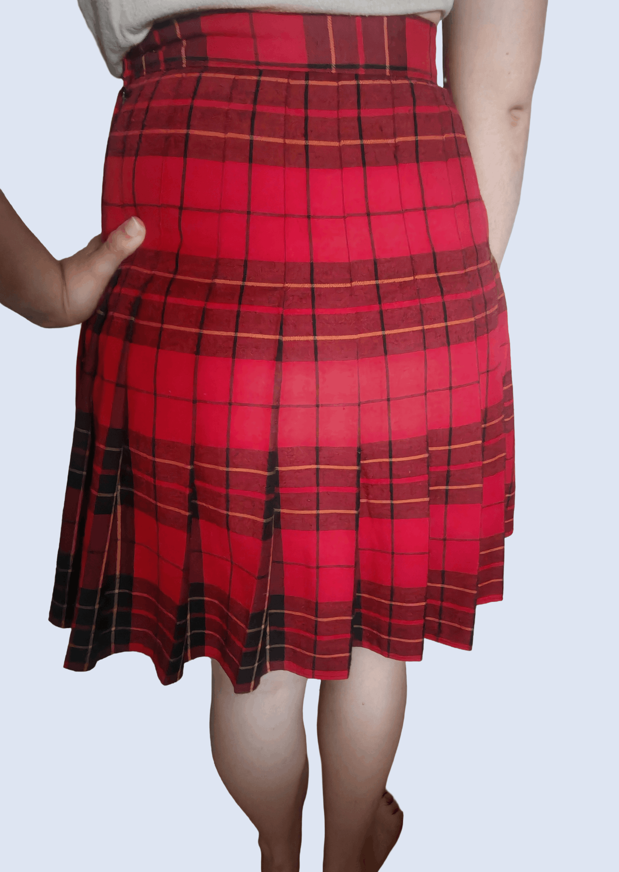 Other Vintage Pola Red Plaid Pleated Tartan Skirt Size 28" / US 6 / IT 42 - 3 Thumbnail