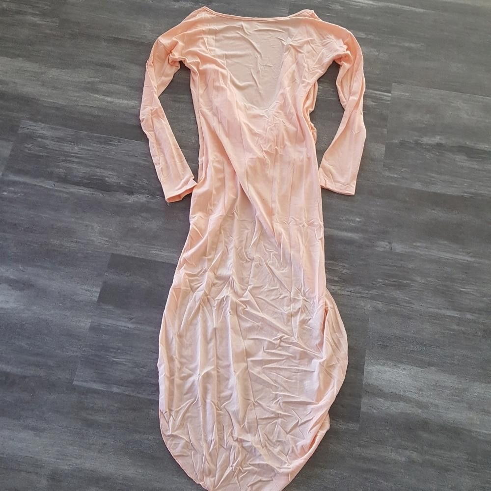Designer Peach Pink High Low Draped Long Sleeve Size M / US 6-8 / IT 42-44 - 4 Thumbnail