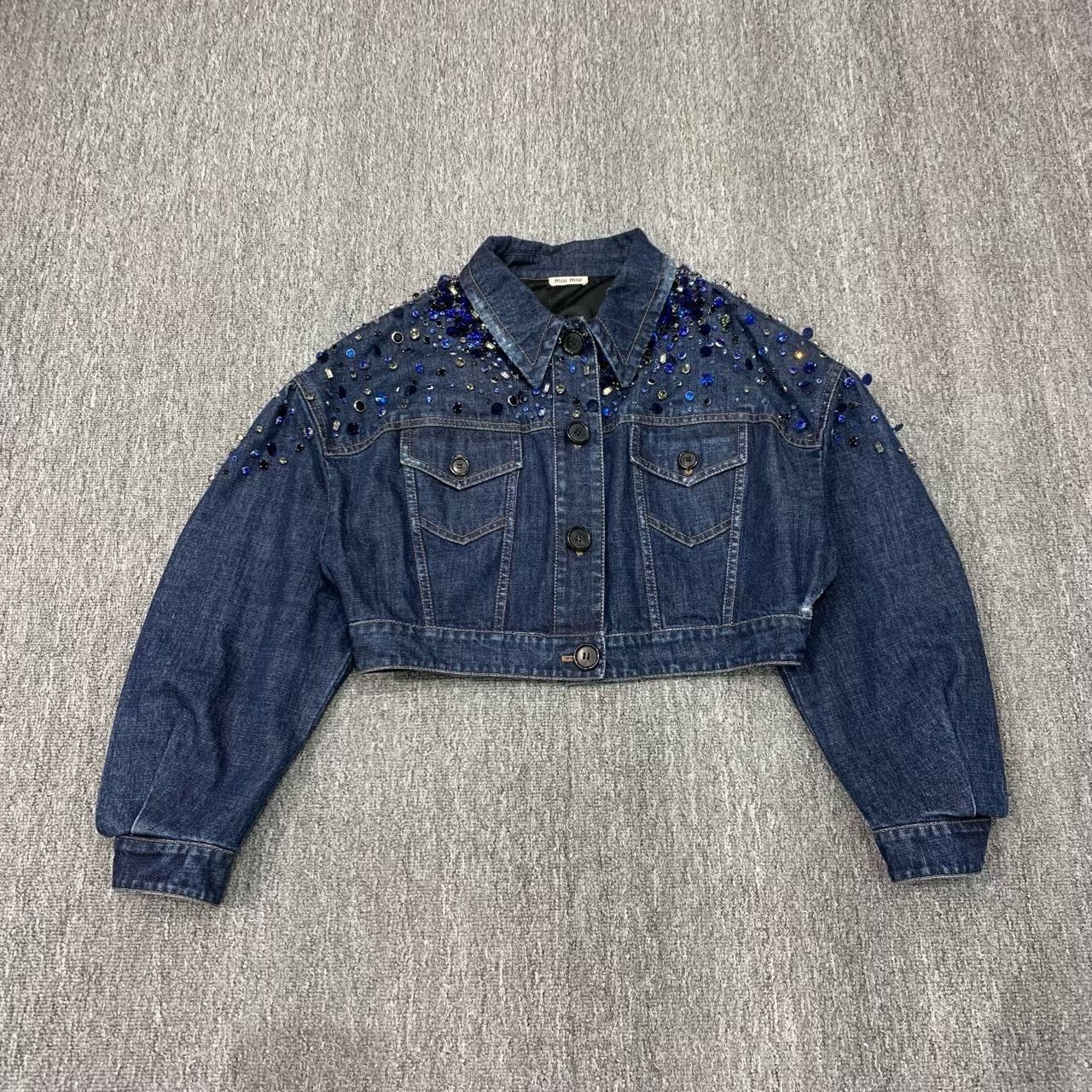 Miu Miu MiuMiu Blue Rhinestone Denim Cropped Jacket Size M / US 6-8 / IT 42-44 - 1 Thumbnail