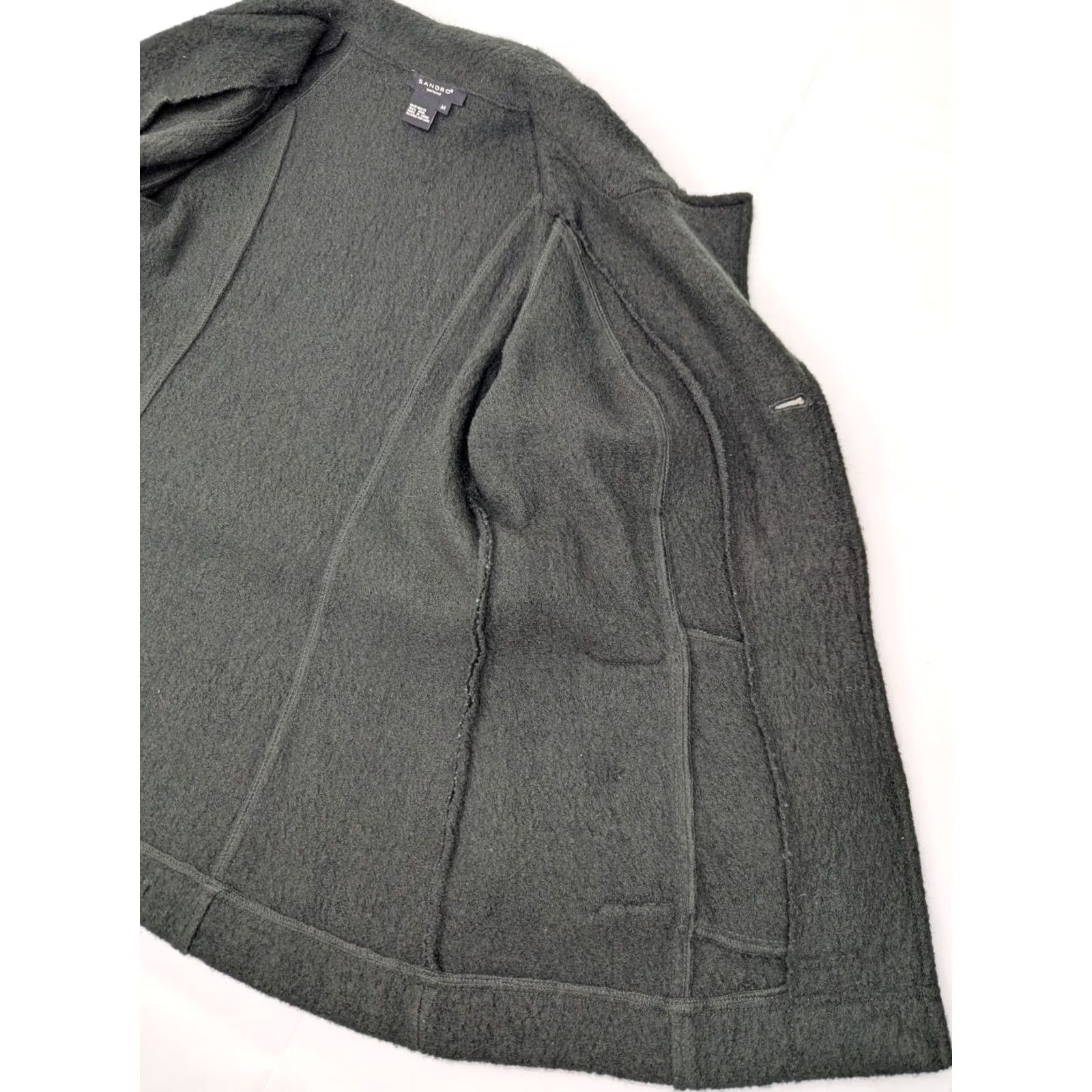 Sandro Sandro Coat Womens S Green Wool Flare Sleeve Belted Double Breast Button Cardigan Women Size S / US 4 / IT 40 - 6 Thumbnail
