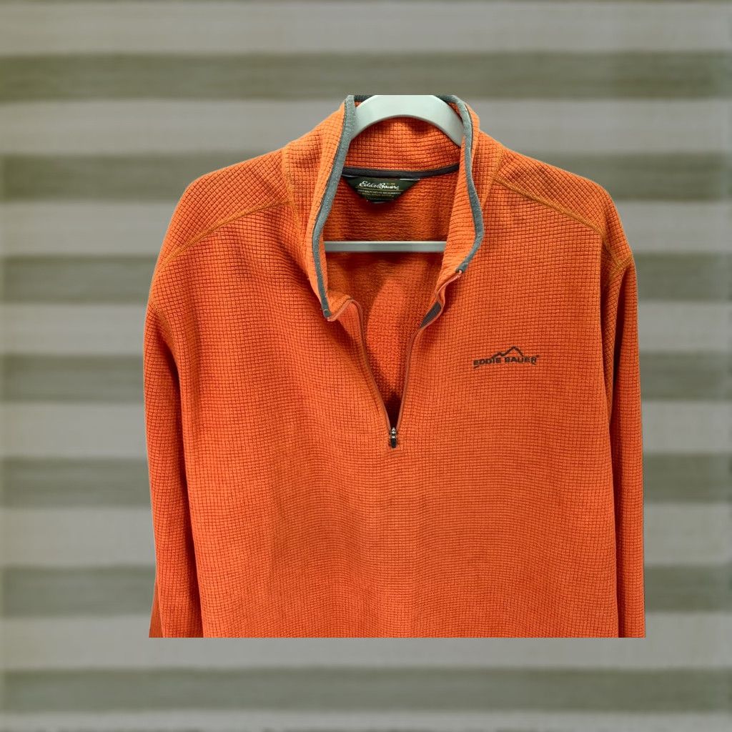 Eddie Bauer VINTAGE Eddie Bauer Pullover Sweater Mens L Orange Waffle Grid 1/4 Zip Outdoor Logo Size US L / EU 52-54 / 3 - 1 Thumbnail