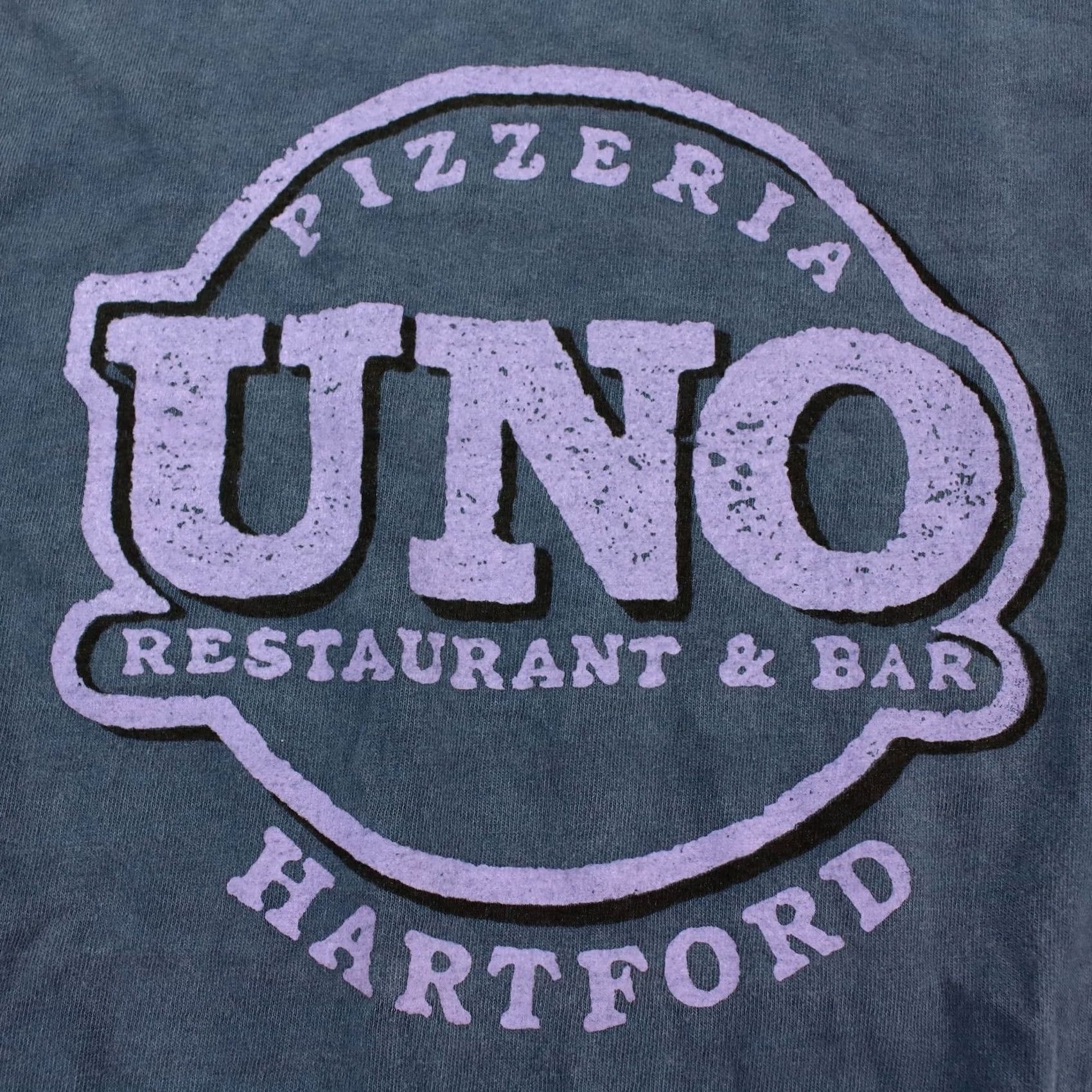 Fruit Of The Loom VINTAGE Fruit of the Loom T-Shirt Hartford CT Pizzeria Uno 90s USA Single Stitch Blue XL Mens Short Sleeve Crew Neck Cotton, Deadstock NWOT, CT CT Size US XL / EU 56 / 4 - 3 Thumbnail