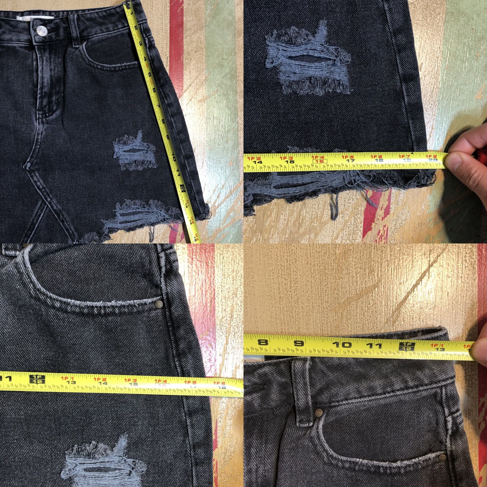 Pacsun VINTAGE PacSun Black Distressed Mini Skirt Womens 25 Mid Rise Zip Raw Hem Denim Cotton Short 90s Festival Womens Size 42" / US 20 - 8 Thumbnail