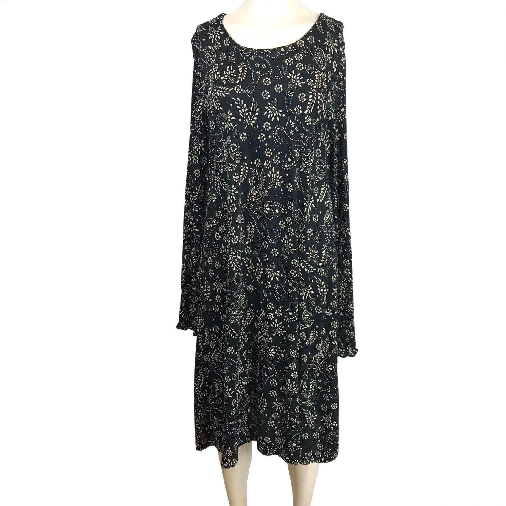 Vintage Gudrun Sjoden Black Cream Floral Modal Long Sleeve Shift Midi Dress Womens M Size M / US 6-8 / IT 42-44 - 2 Thumbnail