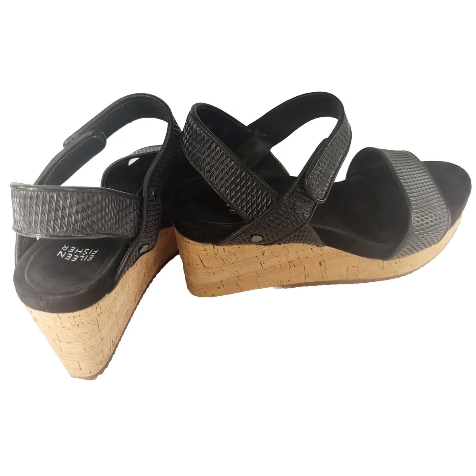 Eileen Fisher EILEEN FISHER Platform Sandals Demo Black Cork Wedge Strap Open Toe Size 8 Women Size US 8 / IT 38 - 4 Thumbnail