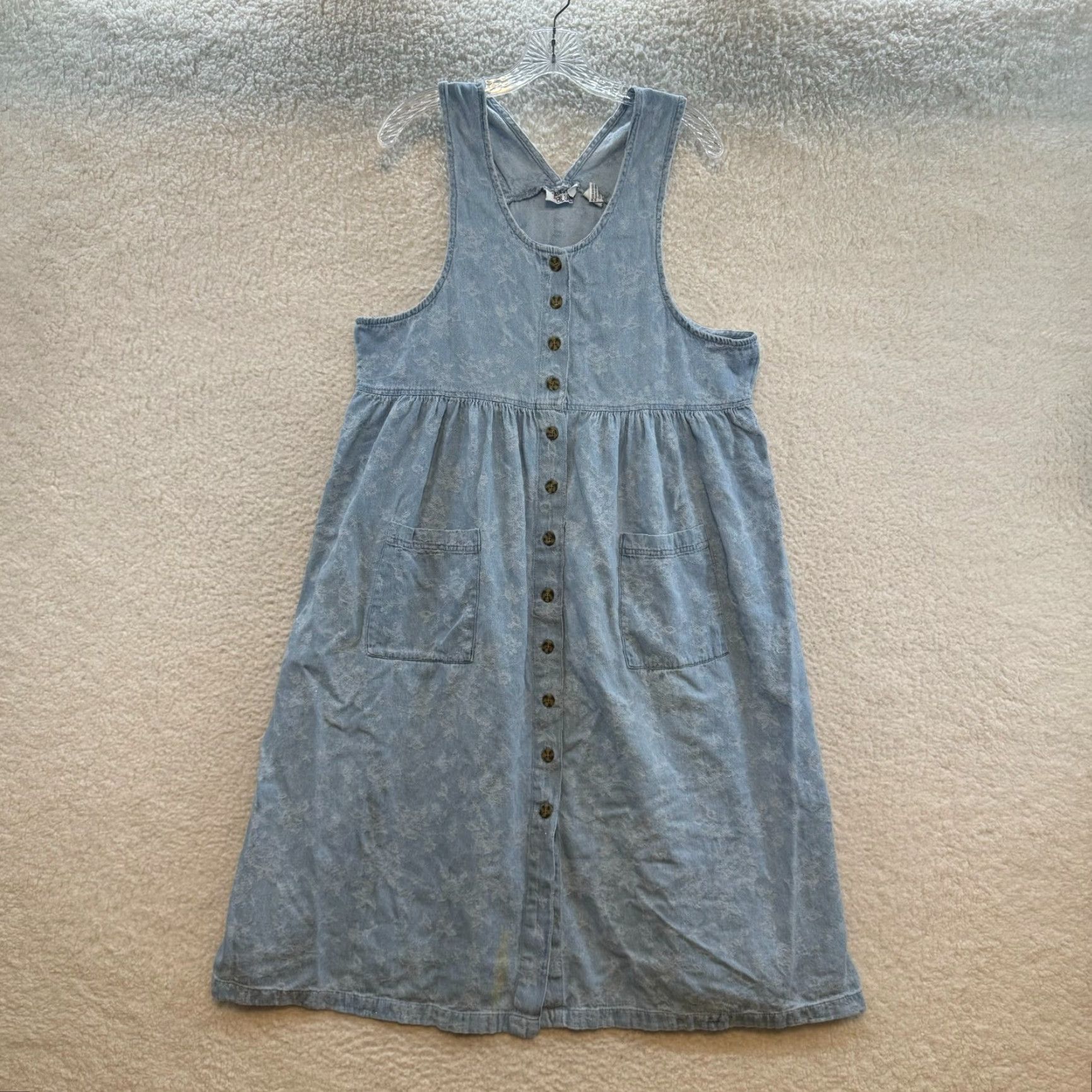 Denime VINTAGE 90s Denim Jumper Midi Maxi Dress 14P Petite Blue Floral Cottagecore Prairie Mainstreet Blues Dress Womens Size XL / US 12-14 / IT 48-50 - 2 Thumbnail