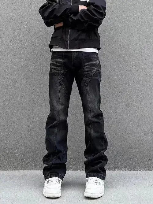 Japanese Brand VIBE Street washed distressed patchwork micro-flare jeans Size US 32 / EU 48 - 7 Thumbnail