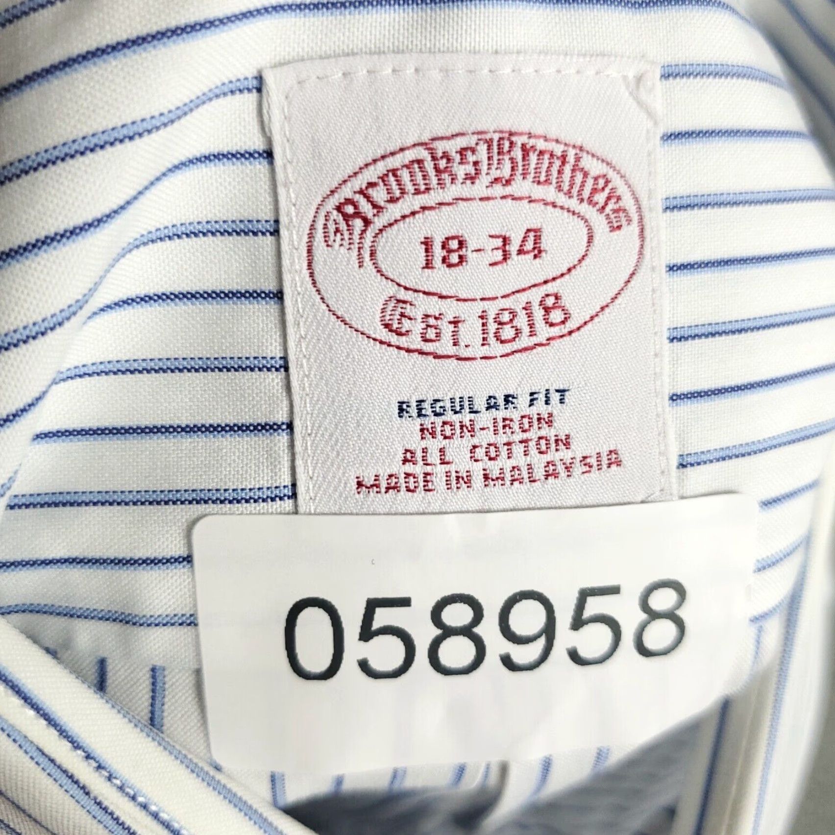 Brooks Brothers VINTAGE Brooks Brothers Dress Shirt Men Size 18 Long Sleeve Striped White Cotton Business Casual Formal Size 48R - 7 Thumbnail