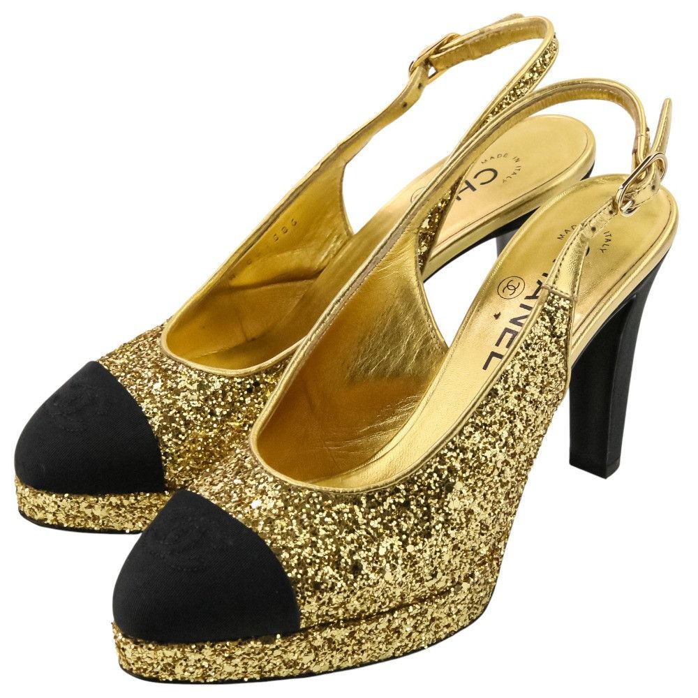 Chanel Chanel Chanel Coco Mark Glitter Slingback Pumps Leather Shoes G37586 DUTY FREE for USA Size ONE SIZE - 1 Thumbnail