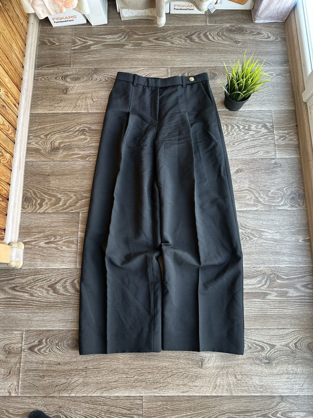Versace 🔥 VERSACE Wide Leg Wool Blend Black Pants Trousers Size 26" / US 2 / IT 38 - 3 Thumbnail