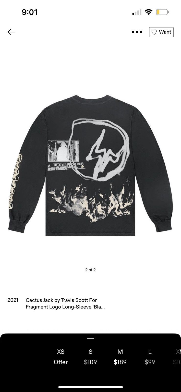 Travis Scott Travis Scott long sleeve fragment logo ‘Black’ Size US S / EU 44-46 / 1 - 4 Thumbnail