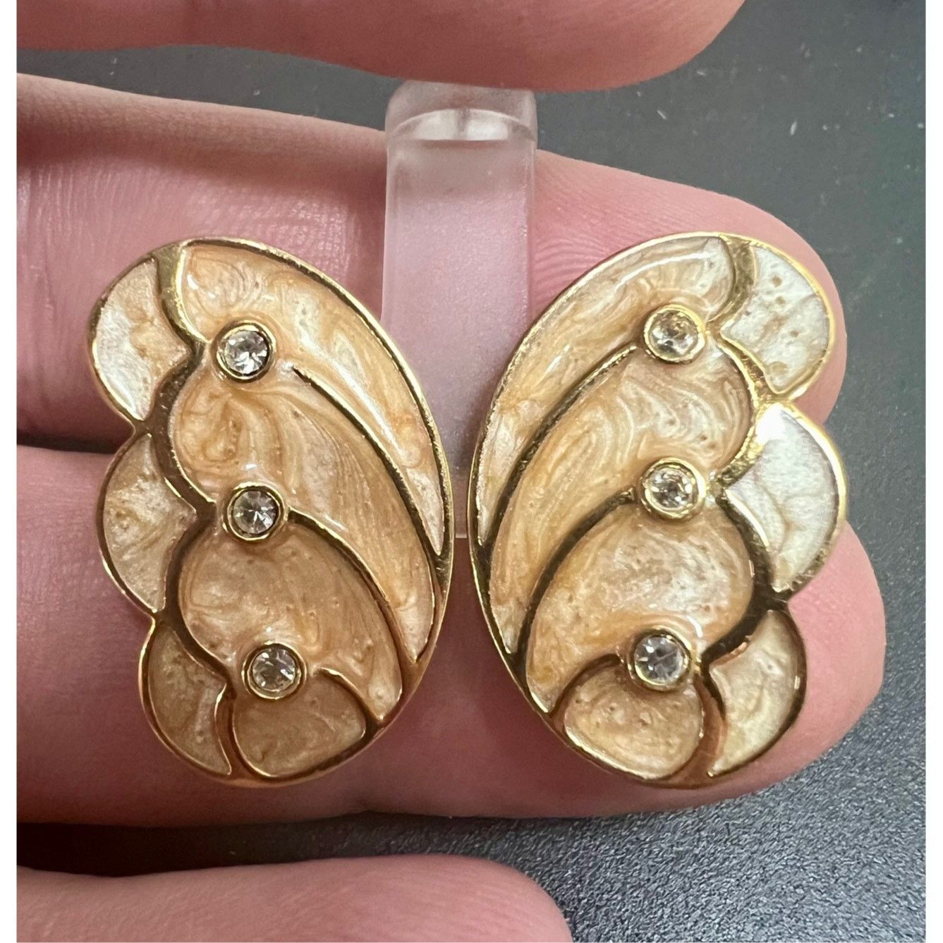 & Other Stories KJL for Avon Cream Gold Rhinestone Earrings Size ONE SIZE - 1 Thumbnail