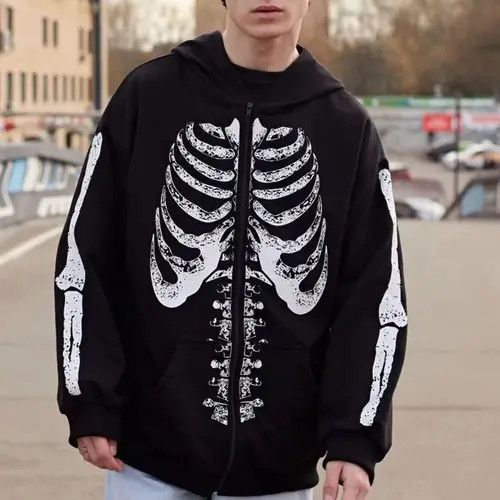 Other Design Streetwear Skeleton Graphic Hoodie Punk Gothic Style Size US M / EU 48-50 / 2 - 3 Thumbnail