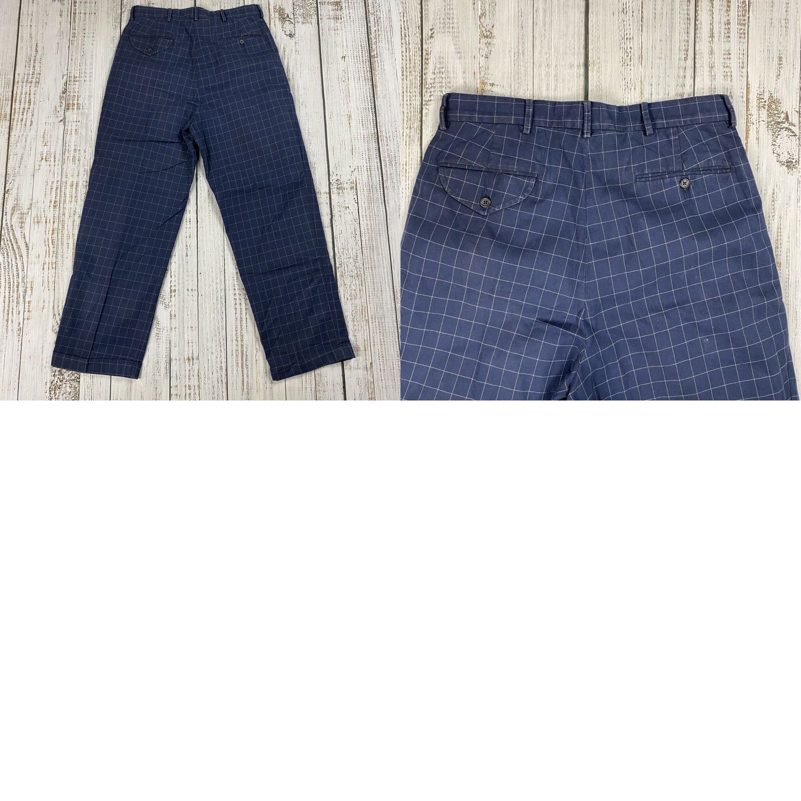 Polo Ralph Lauren VINTAGE Polo Ralph Lauren Men's Pants 32 Casual Blue Windowpane Pleated Cuffed Dress Trousers Size US XS / EU 42 / 0 - 8 Thumbnail