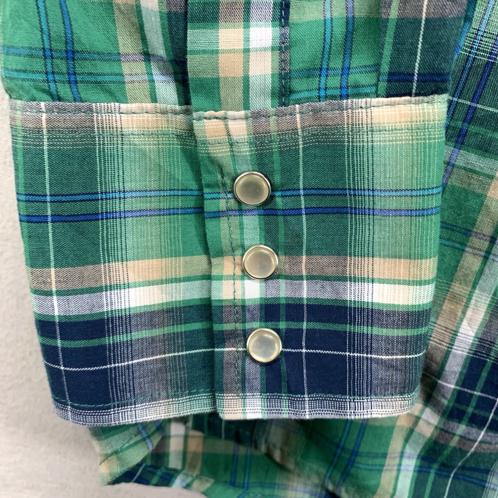 Wrangler Wrangler Mens 2XL Plaid Western Snap Button Long Sleeve Shirt Blue Green Casual Size US XXL / EU 58 / 5 - 5 Thumbnail