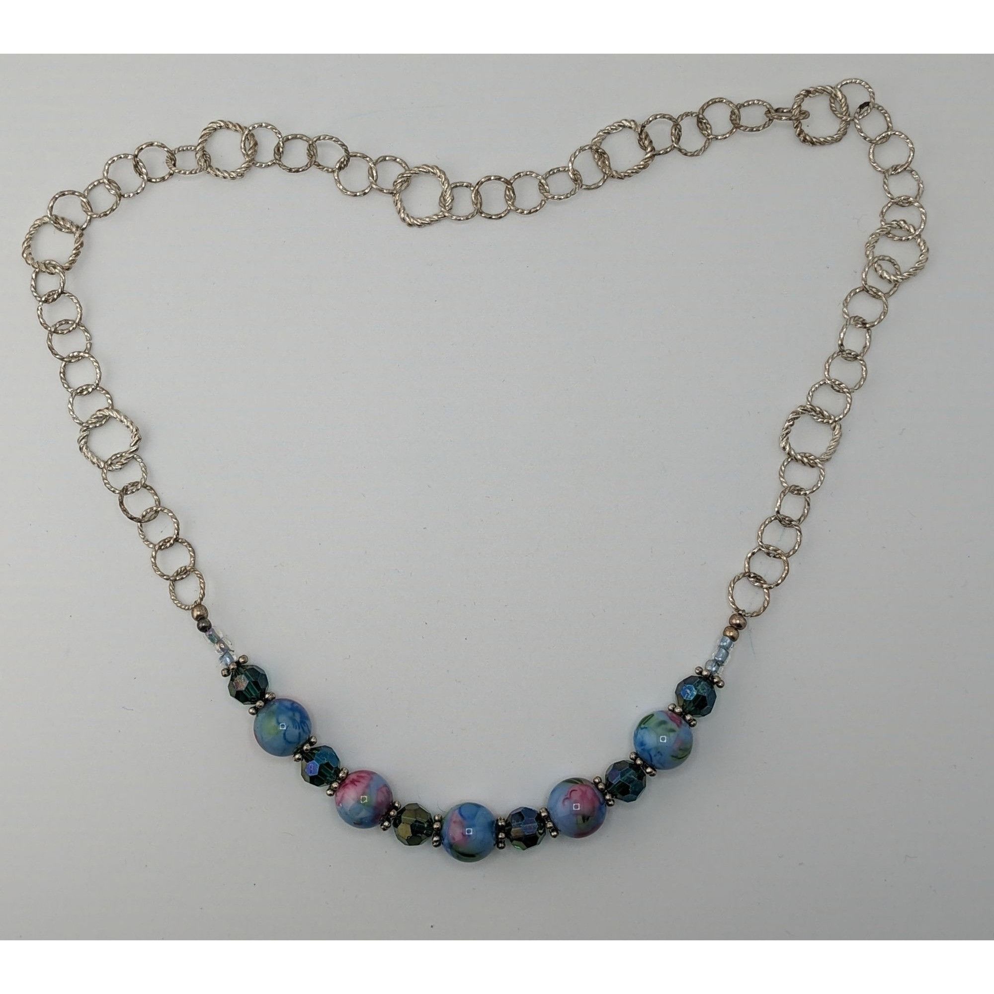 Other Handmade Cottagecore Blue & Pink Floral Glass Beaded Neckla Size ONE SIZE - 5 Thumbnail