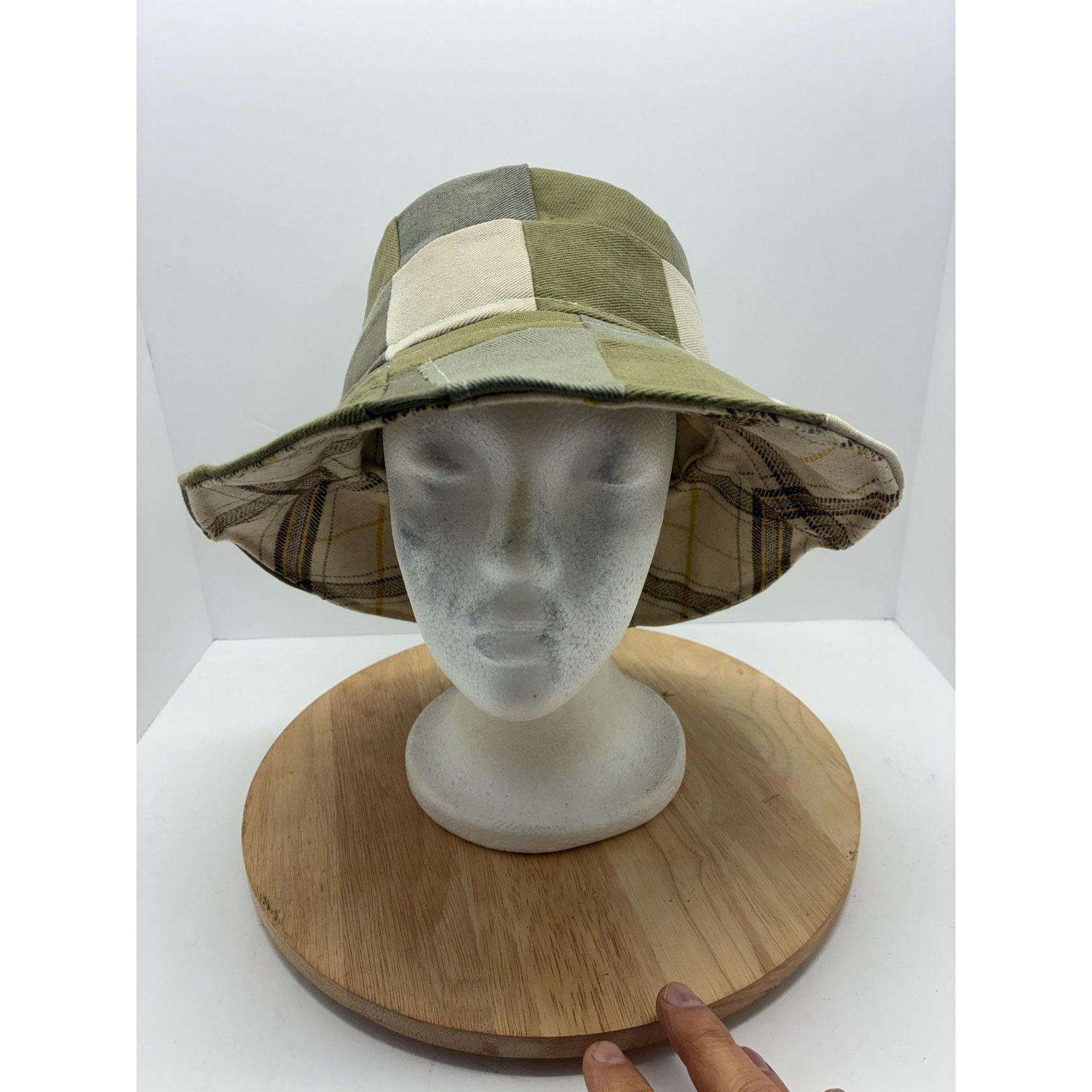 Other Handmade Patchwork Bucket Hat, Olive Green Neutral Hat, Wool Size ONE SIZE - 3 Thumbnail