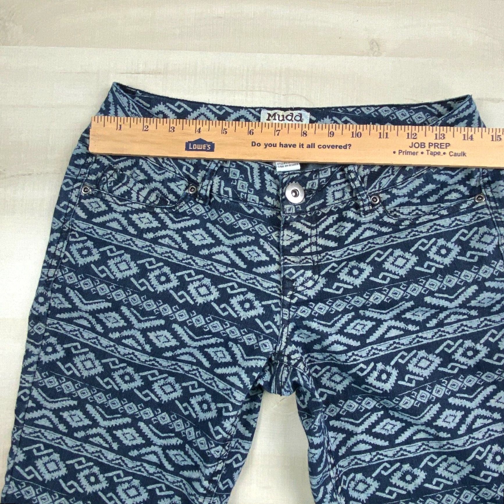 Vintage Mudd Womens Juniors Skinny Jeans 3 Blue Aztec Print Low Rise Stretch Cotton Size 26" / US 2 / IT 38 - 6 Thumbnail