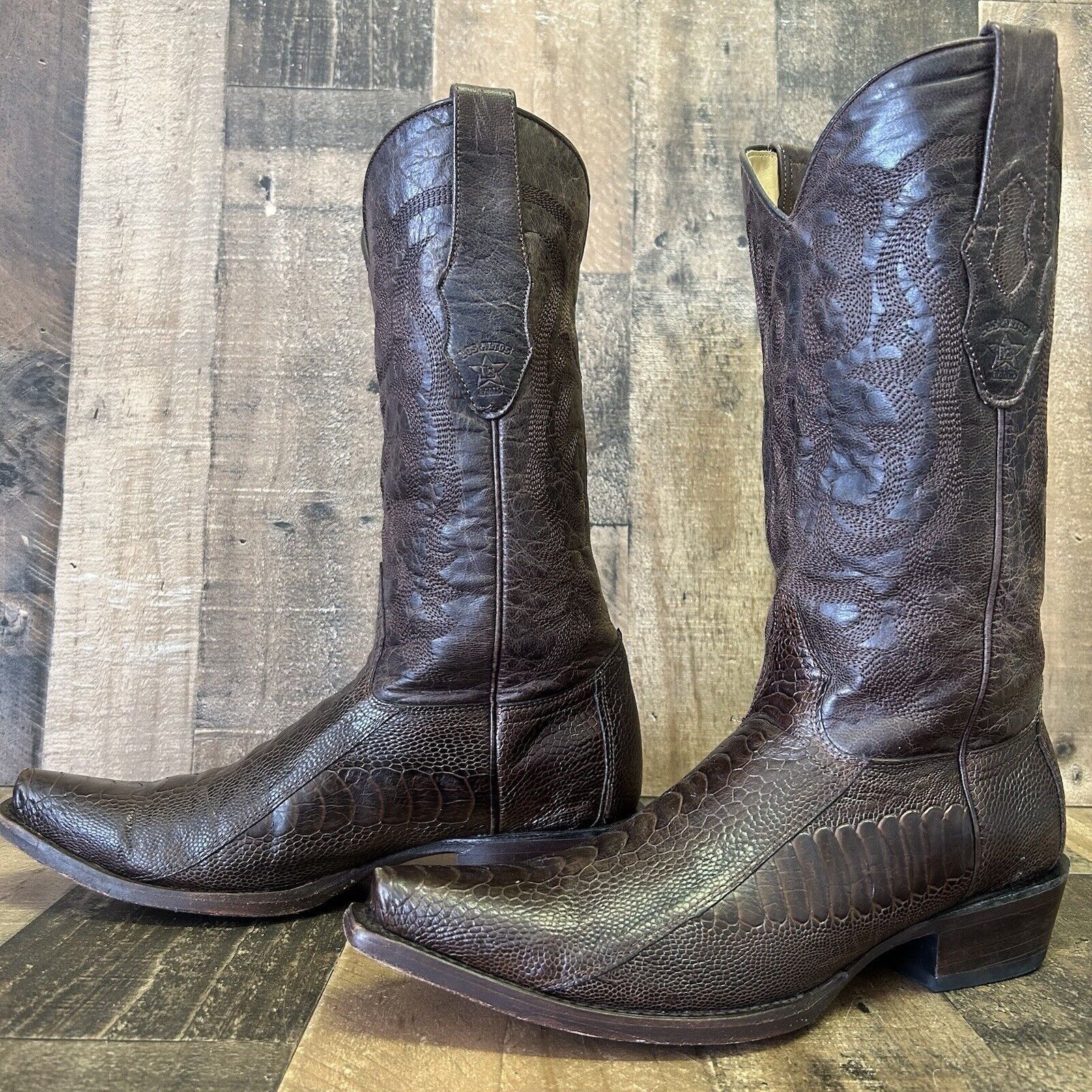 image of Los Altos Boots Los Altos Vintage Ostrich Leg Snip Toe Cowboy Boots Men 8 Ee in Brown