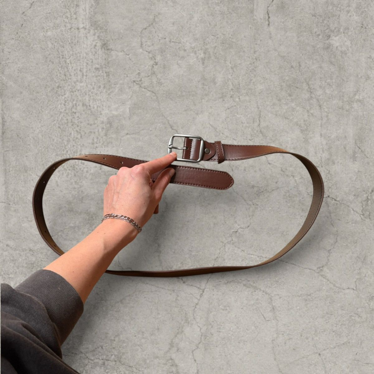 Japanese Brand Vintage style smart belt in dark brown, grey trim. One size Size ONE SIZE - 3 Thumbnail