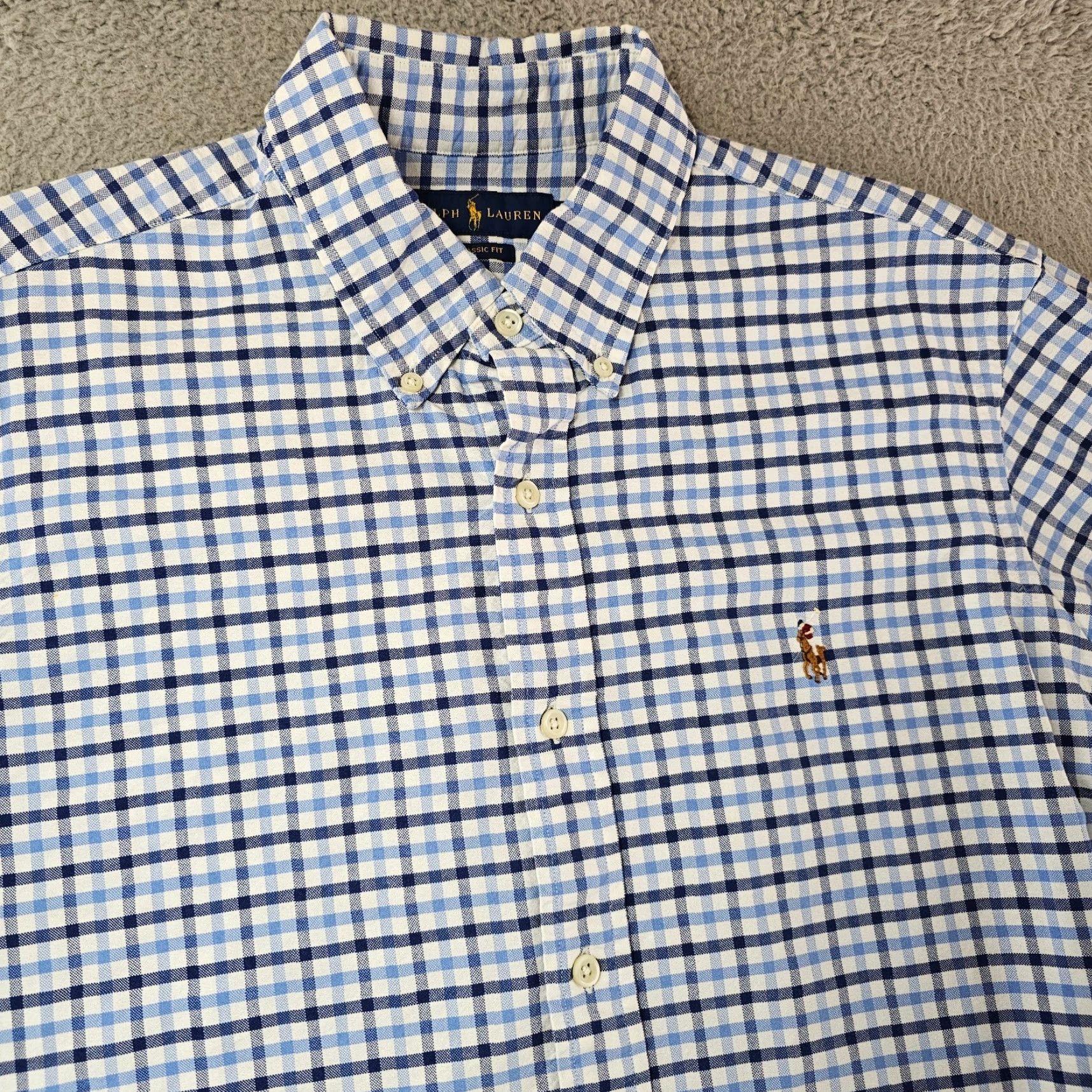 Ralph Lauren Ralph Lauren Shirt Mens Large Classic Fit Blue White Check Cotton Twill Pony Button-Up Navy/Blue Classic Preppy Size US L / EU 52-54 / 3 - 2 Thumbnail