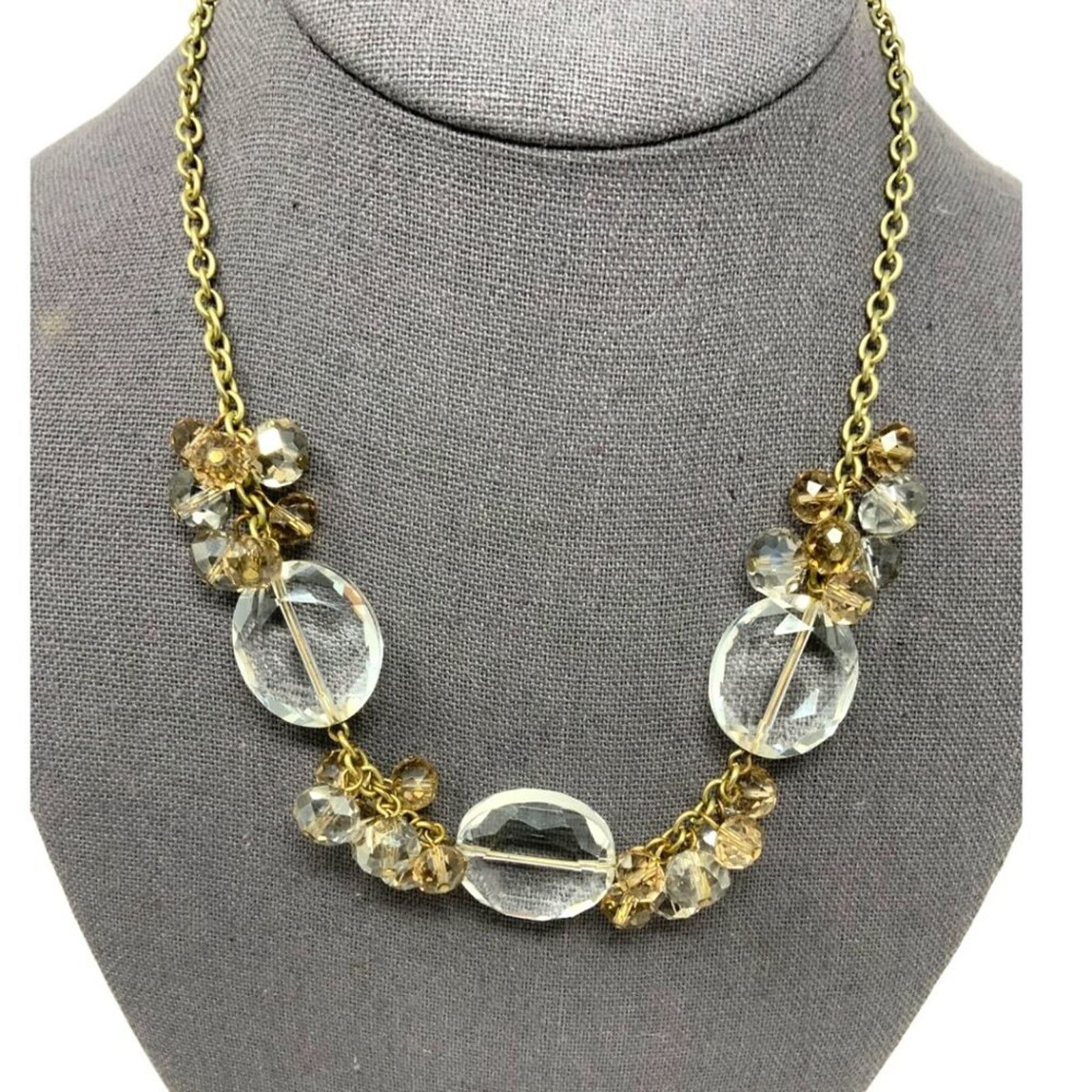Other Vintage Clear Glass Beaded Chain Link Statement Necklace Size ONE SIZE - 2 Thumbnail
