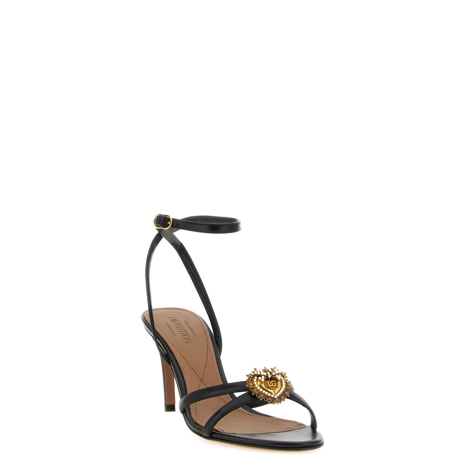 Dolce&Gabbana Devotion Black Leather 75mm Heel Sandals New &