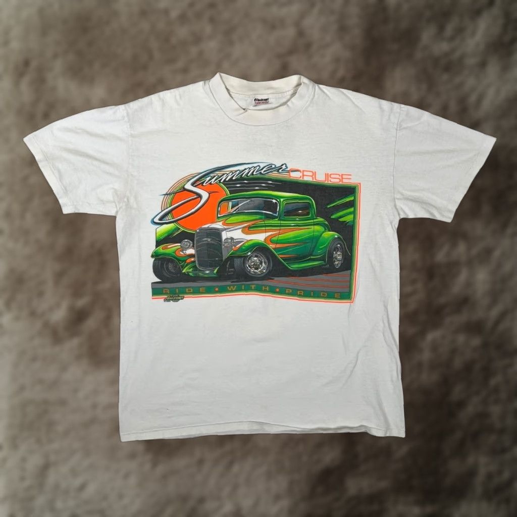 Vintage VINTAGE Auto Botz Summer Cruise Shirt Mens L White Graphic Print 1989 Hot Rod Cars Summer Crew Neck Size US L / EU 52-54 / 3 - 1 Thumbnail