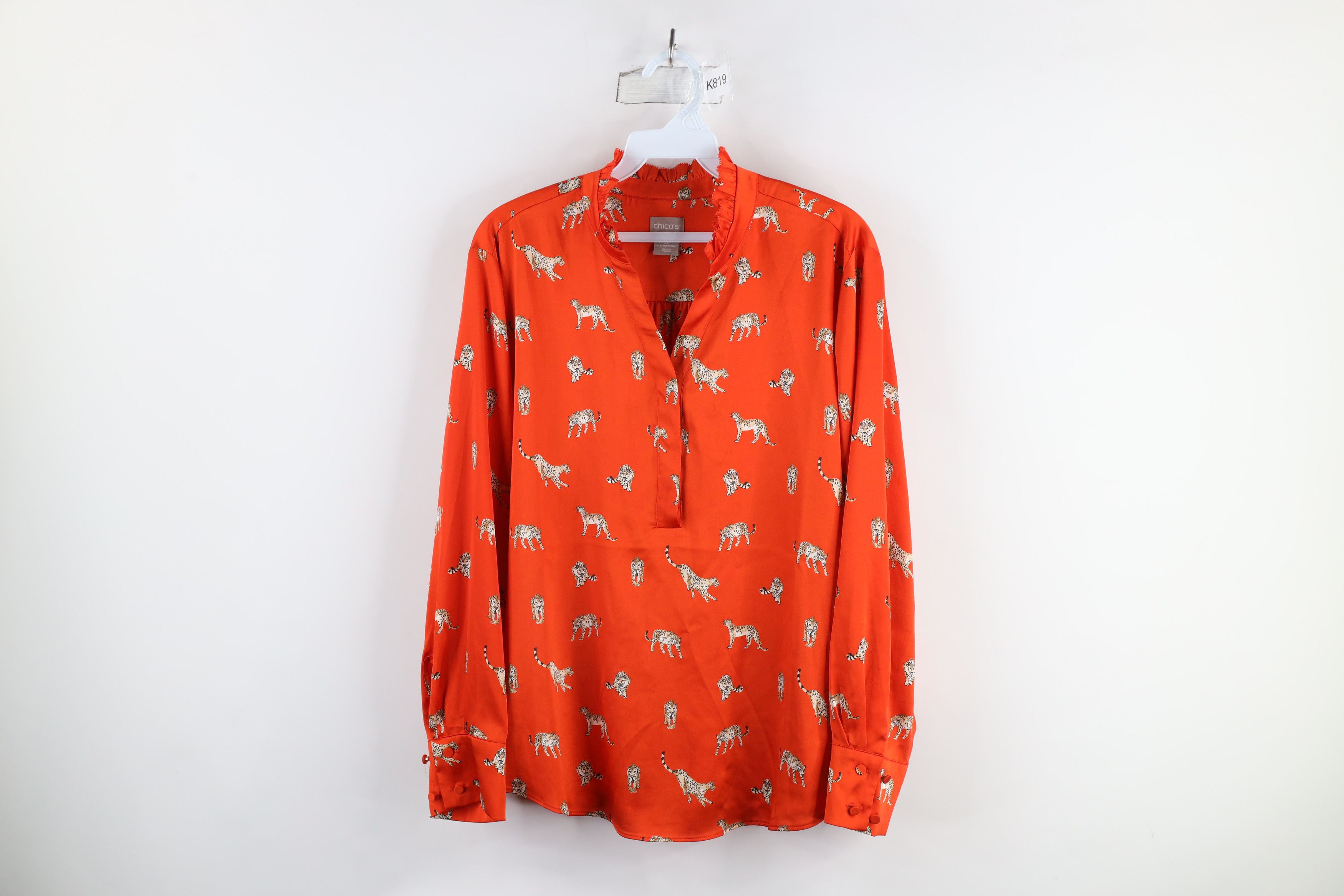 Chicos × Vintage Chicos P Cheetah All Over Print Frilly Collar Blouse Shirt Size XL / US 12-14 / IT 48-50 - 1 Thumbnail