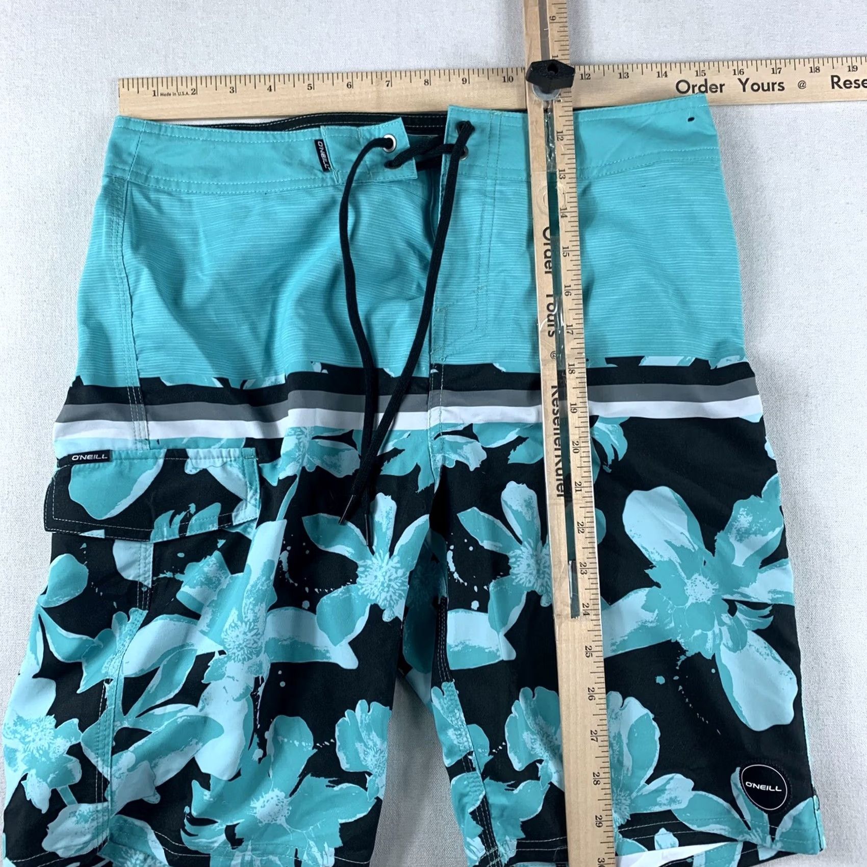 O'Neill O'Neill Mens Swimtrunks Boardshorts 29 Waist Turquoise Black Floral Polyester Size US 29 - 3 Thumbnail