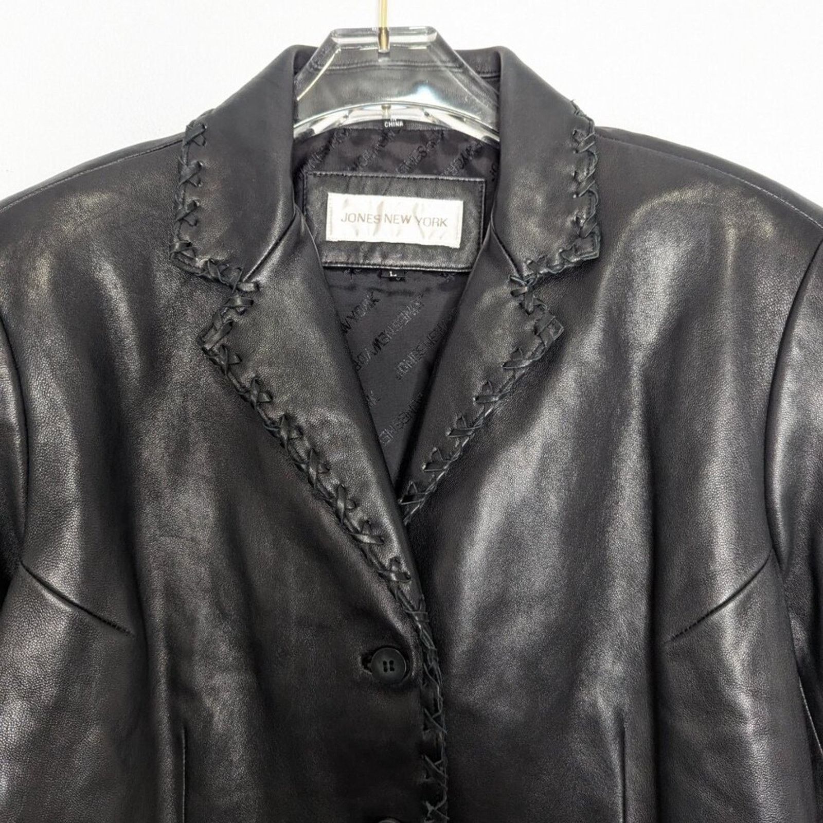 Vintage Vintage Jones New York Black Leather Long Sleeve Blazer L Size L / US 10 / IT 46 - 4 Thumbnail